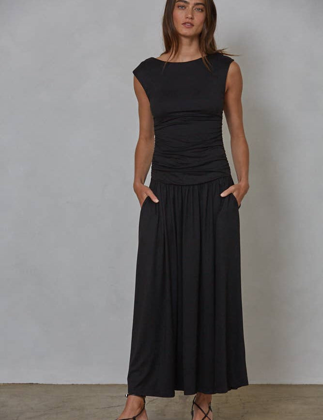 Black Ruched Side Sleeveless Dress