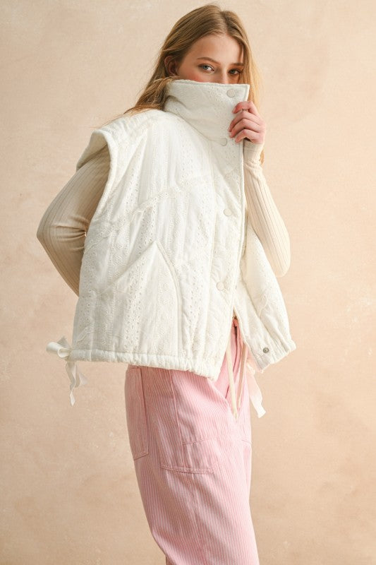 White Lace Trim Puff Vest