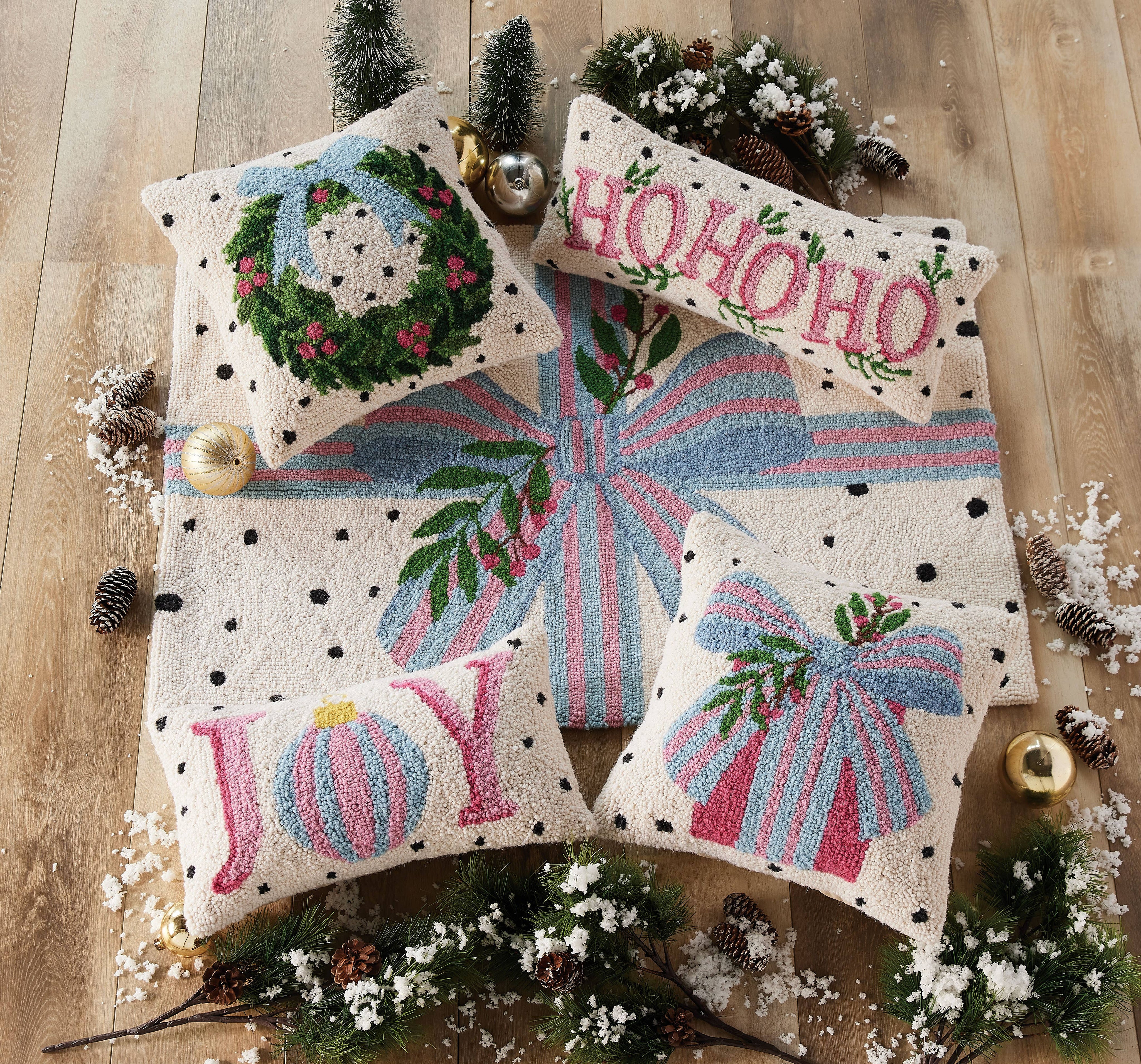 White Spotted Holiday Ho Ho Ho Hook Pillow