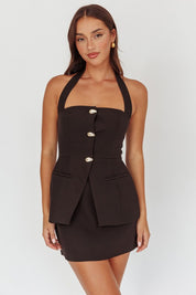 Black Halter Top And Skirt Set
