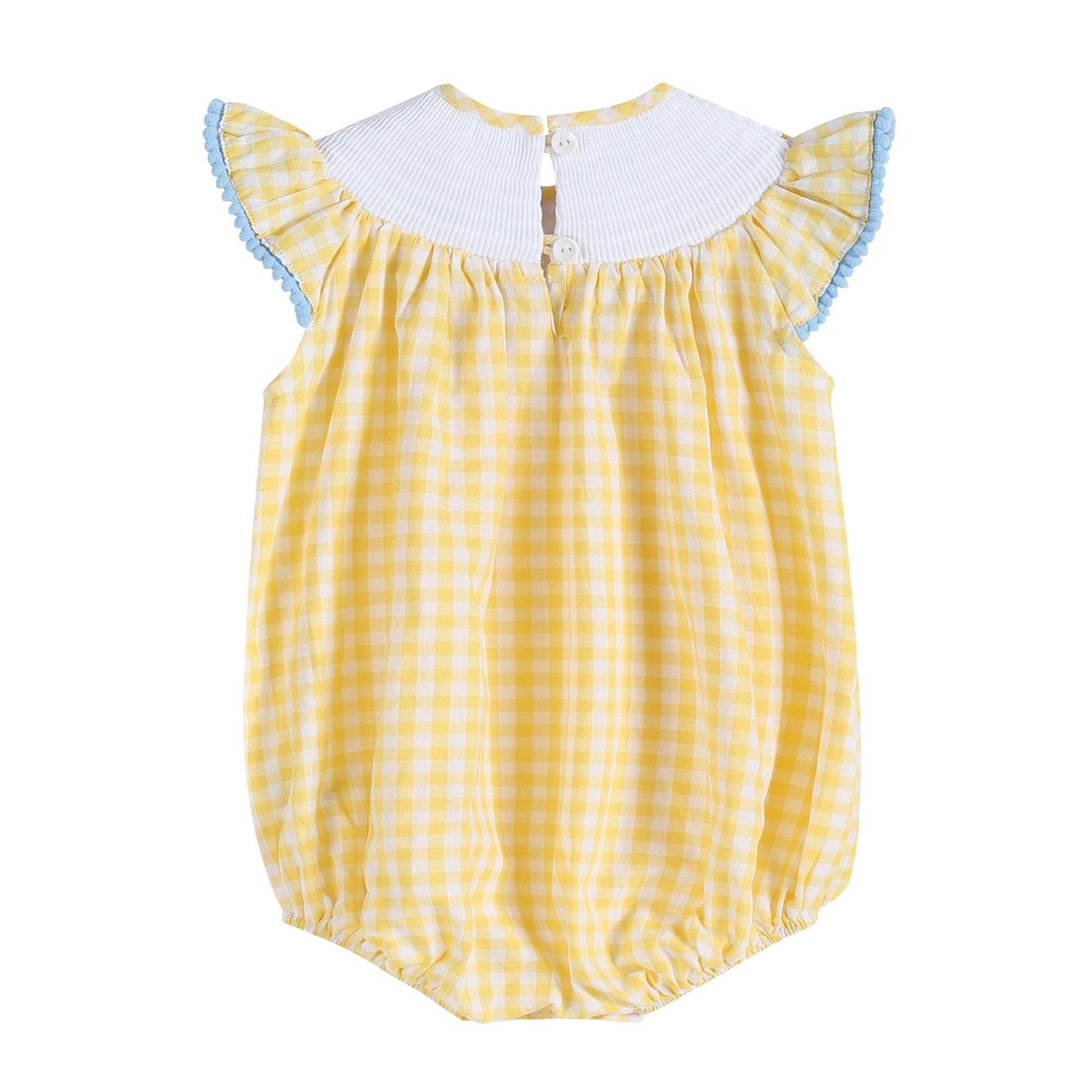 Yellow Gingham Lemon Smocked Flutter Baby