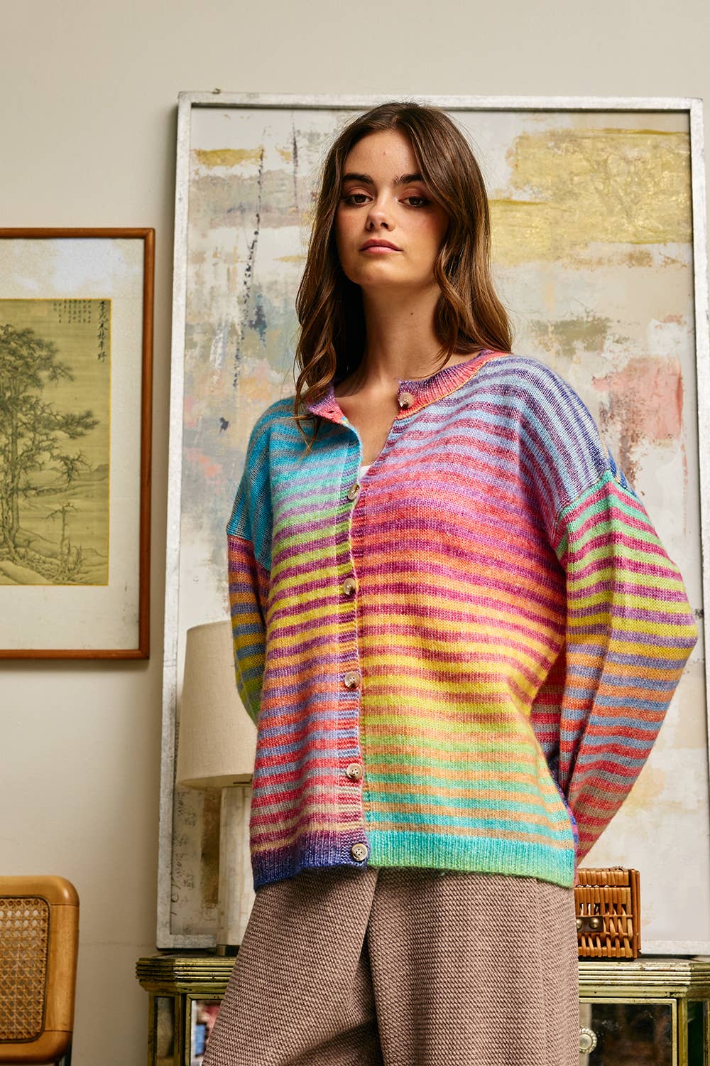 Rainbow Striped Button Down Cardigan
