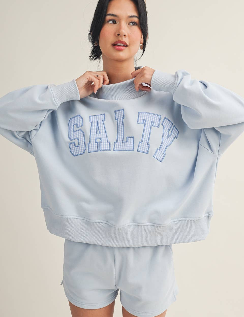 Blue "Salty" Mock Neck