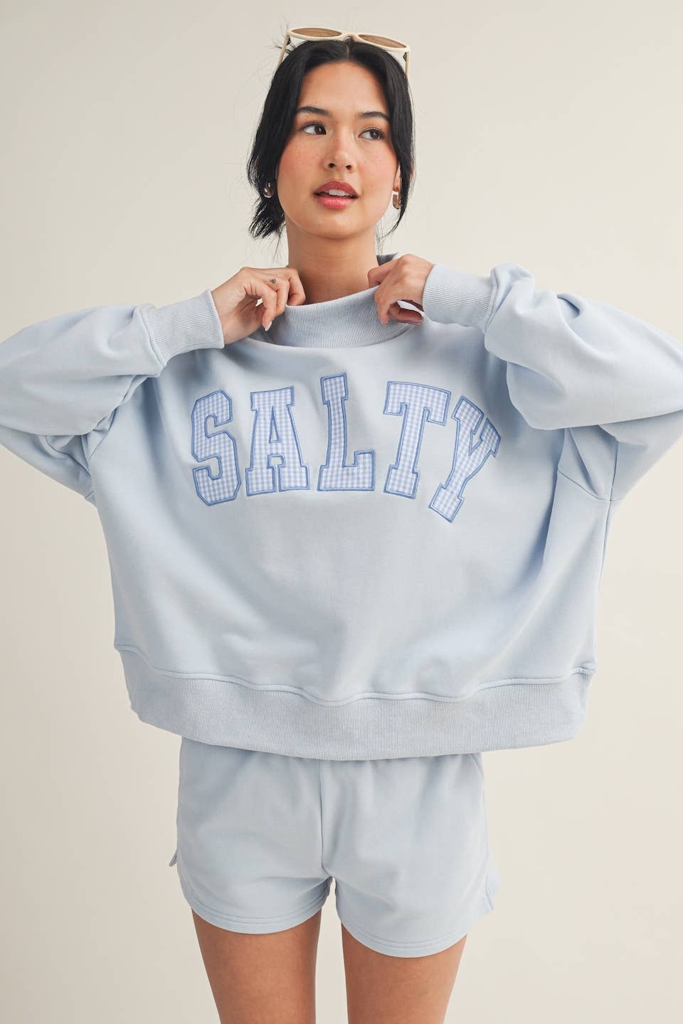 Blue "Salty" Mock Neck