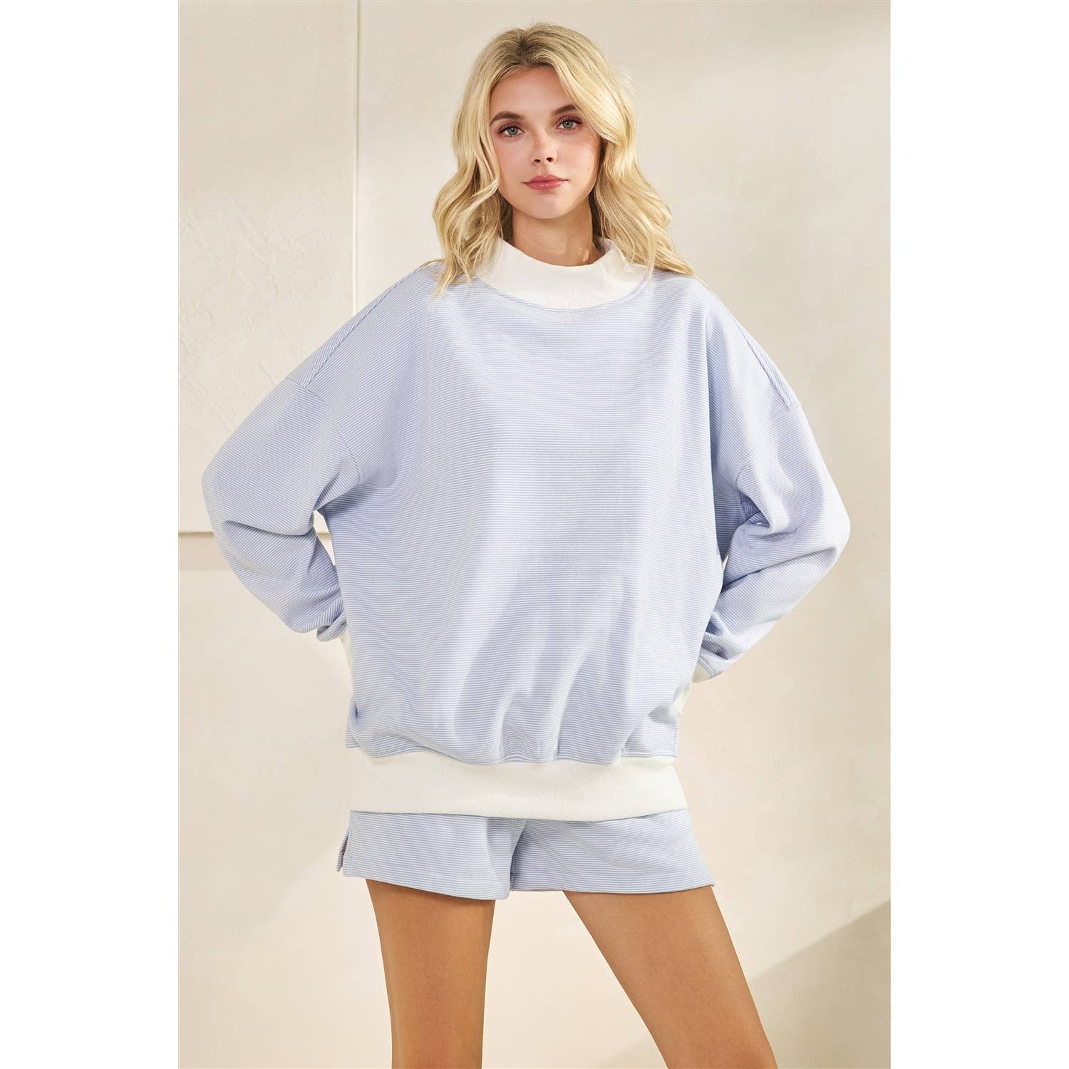 Blue Striped Mockneck