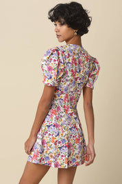 White Floral Puff-Sleeve Dress