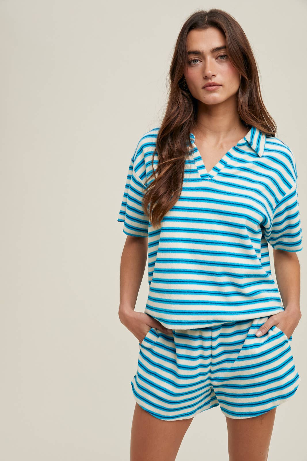 Striped Terry Knit Top & Shorts Set
