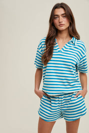 Striped Terry Knit Top & Shorts Set