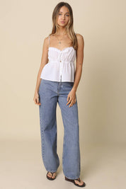 Blue Button-Front Peplum Cami Top