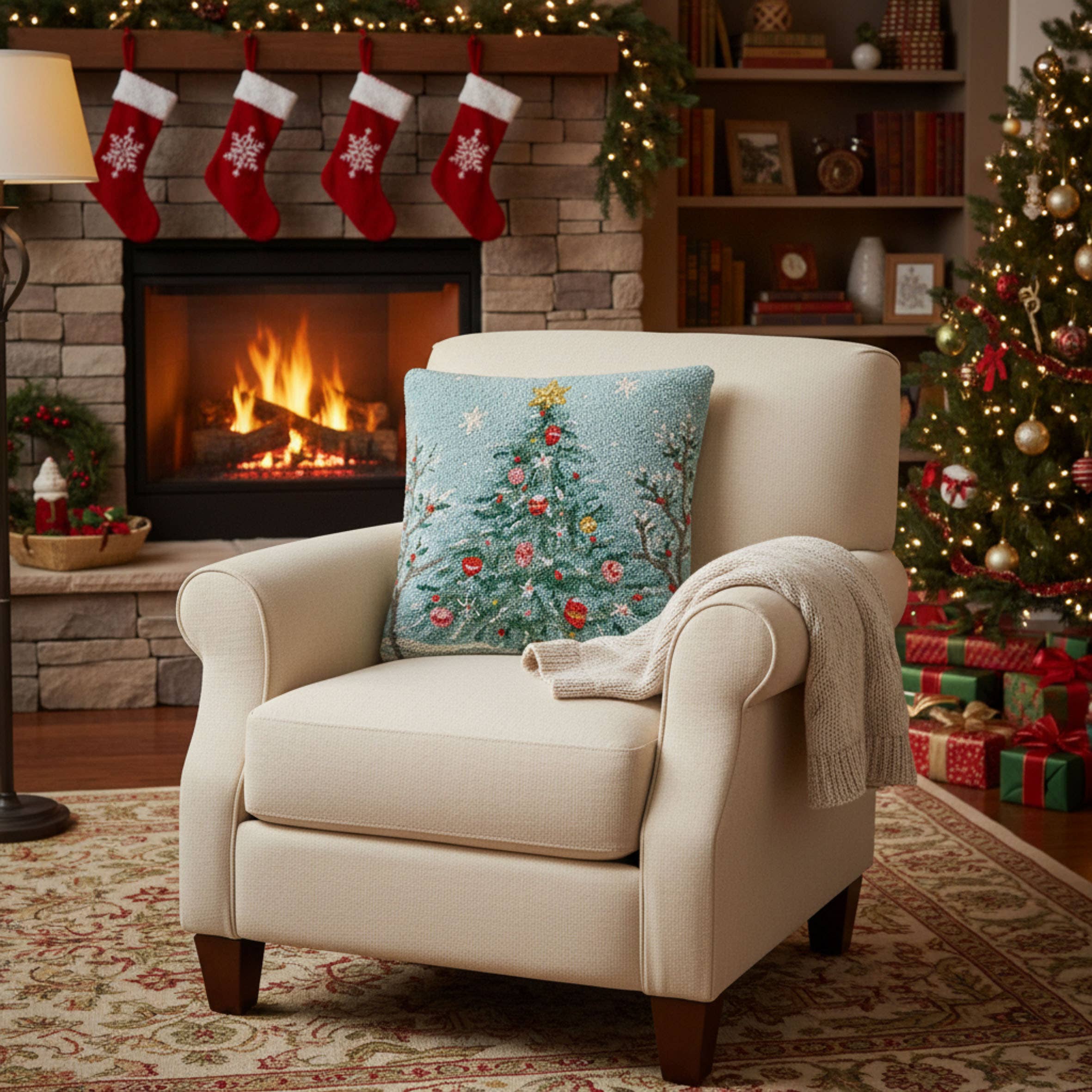 Light Blue Holiday Christmas Tree Hook Pillow