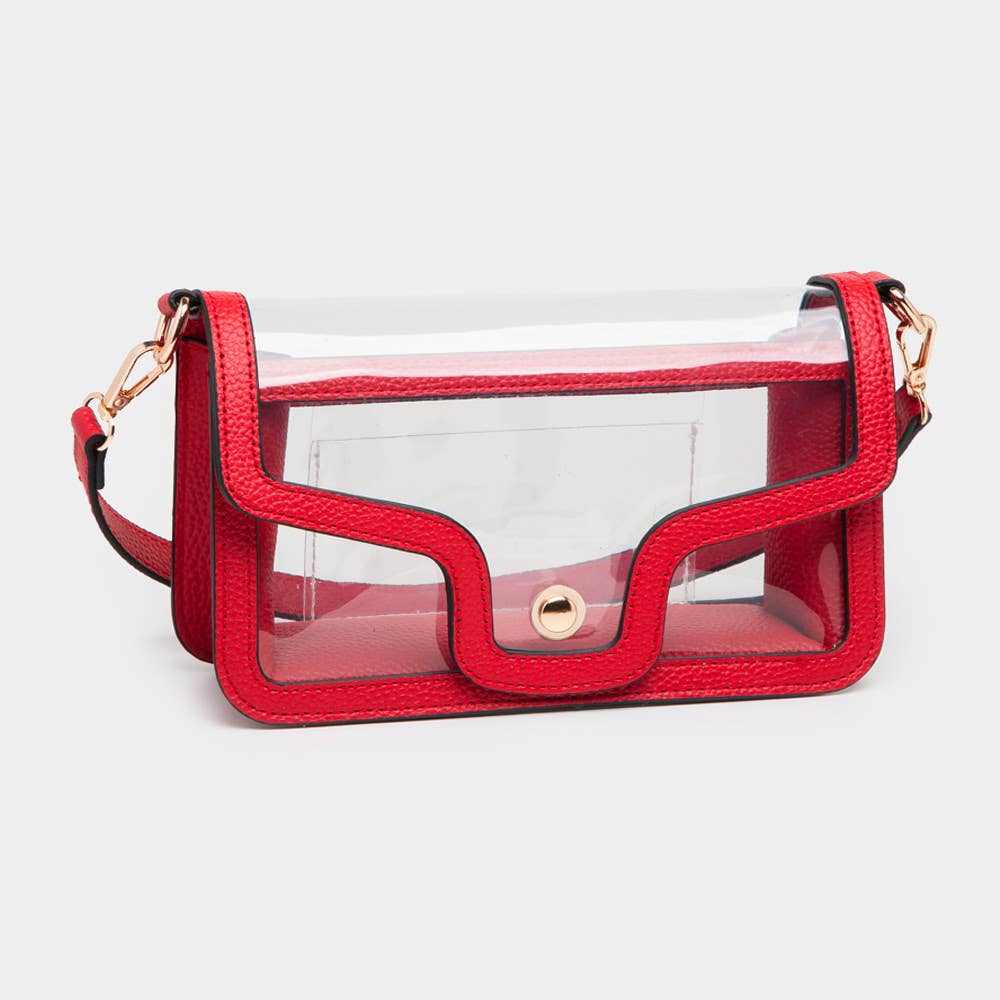 Solid Faux Leather Transparent Rectangle Shoulder Bag: Tan