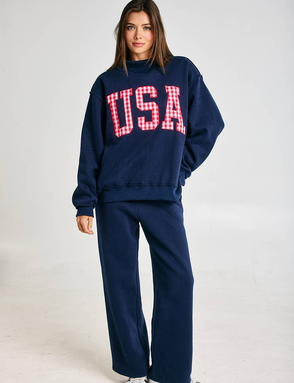Navy USA Mockneck showing 'USA'