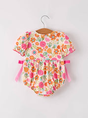 Autumn Halloween Thanksgiving Pumpkin Embroidery Smock Floral Girls Romper