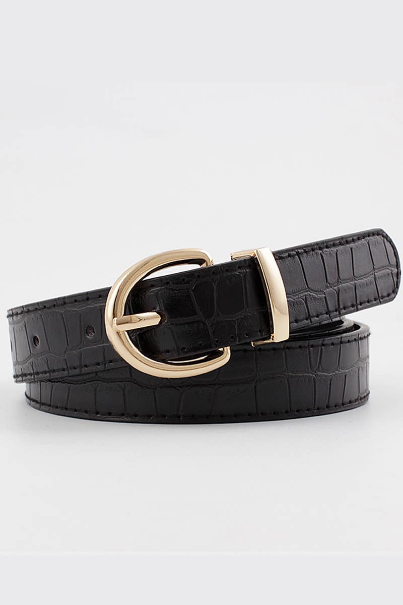 Black Round Buckle Leather Belt