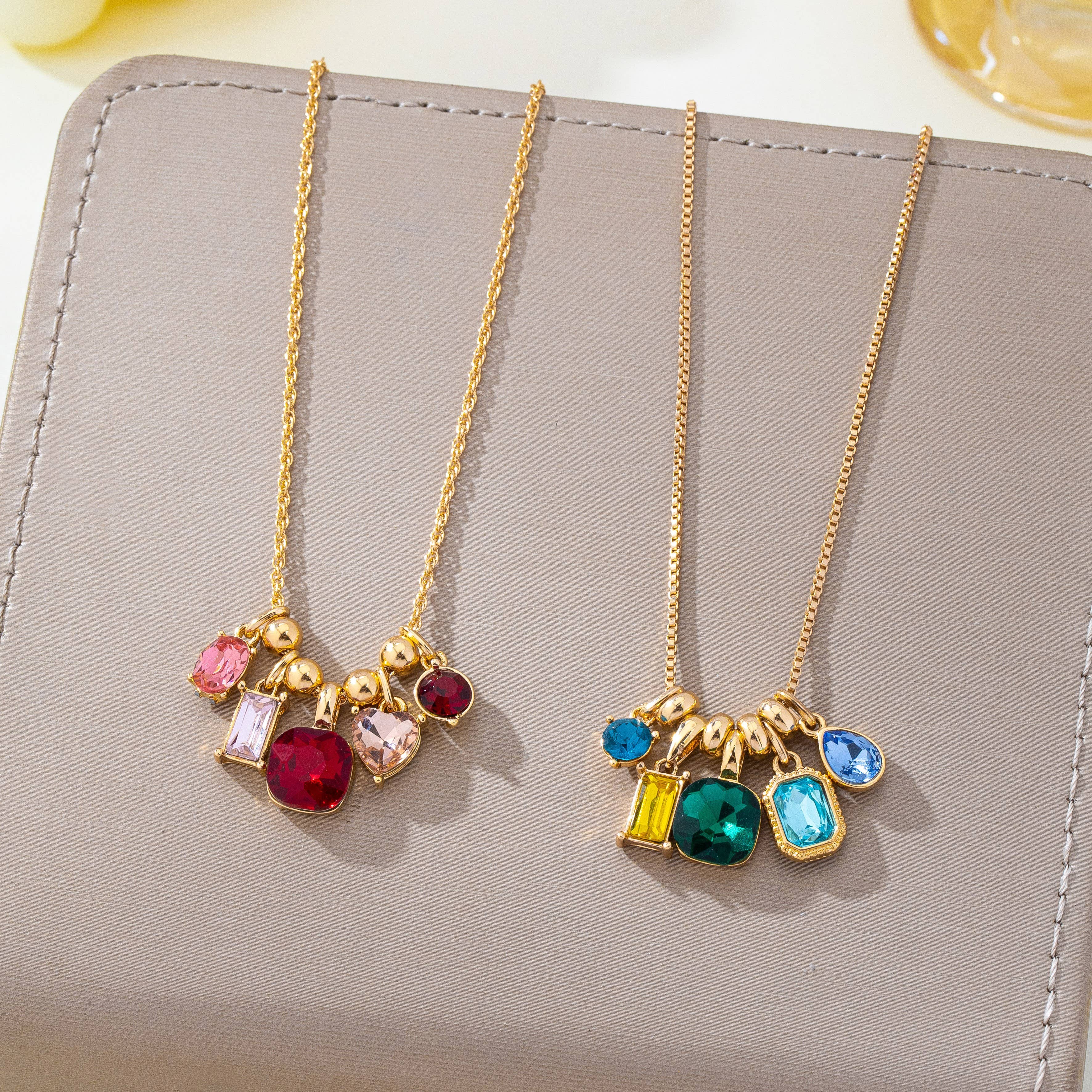 Multicolor Crystal Cluster Charm Necklace