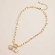 Chain Necklace with Butterfly, Pearl, & Clover Charms