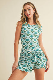 Blue Retro Floral Print Sports Dress