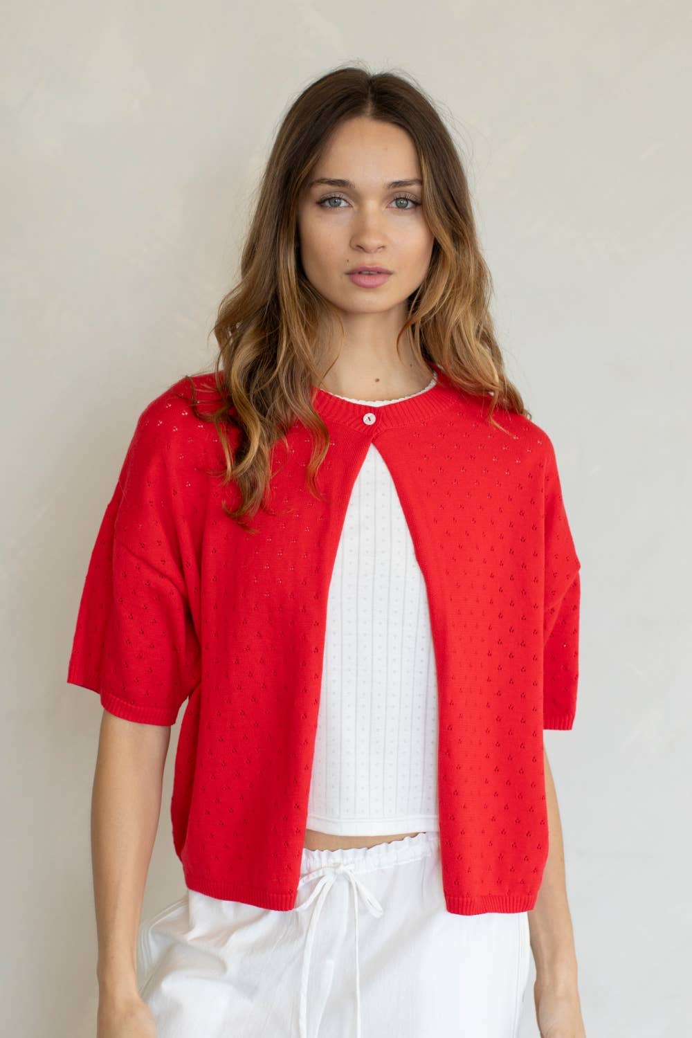 Red Short Sleeve Cardigan