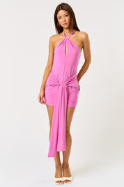 Pink Halter Tie Mini Dress