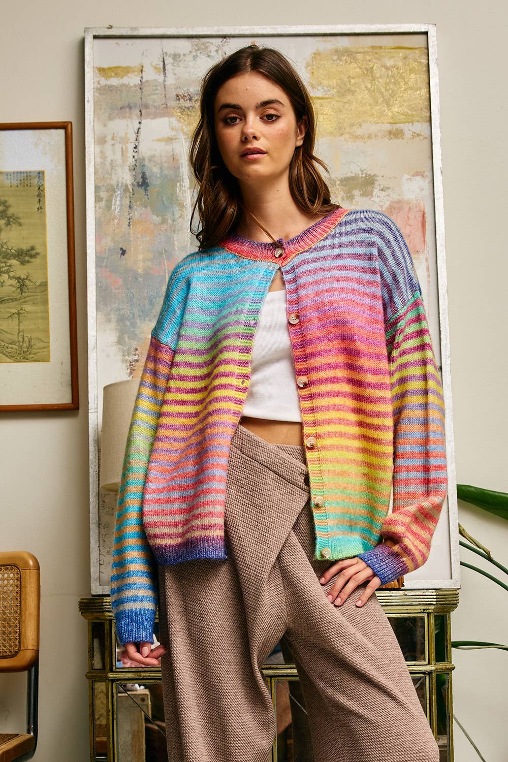 Rainbow Striped Button Down Cardigan