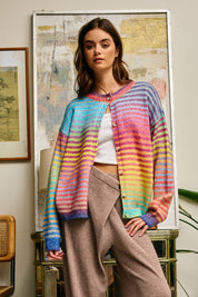 Rainbow Striped Button Down Cardigan