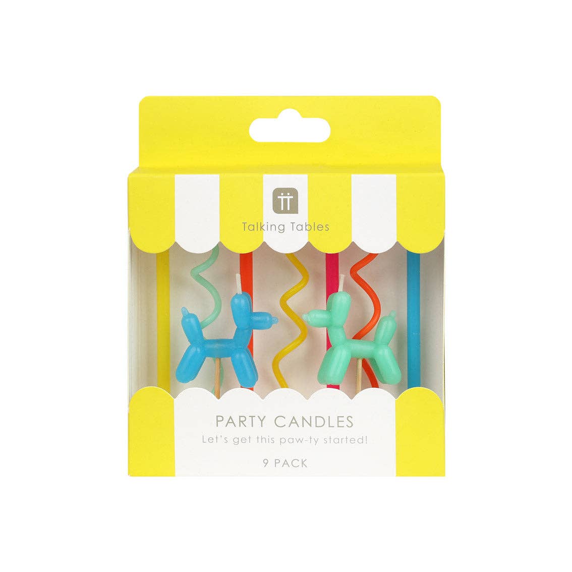Balloon Dog Birthday Candles - 9 Pack showing paraffin wax