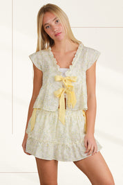 Yellow Floral Front Bow Top