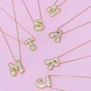 Crystal Bubble Initial Necklace: T at Ninety Nine Boutique, view 4