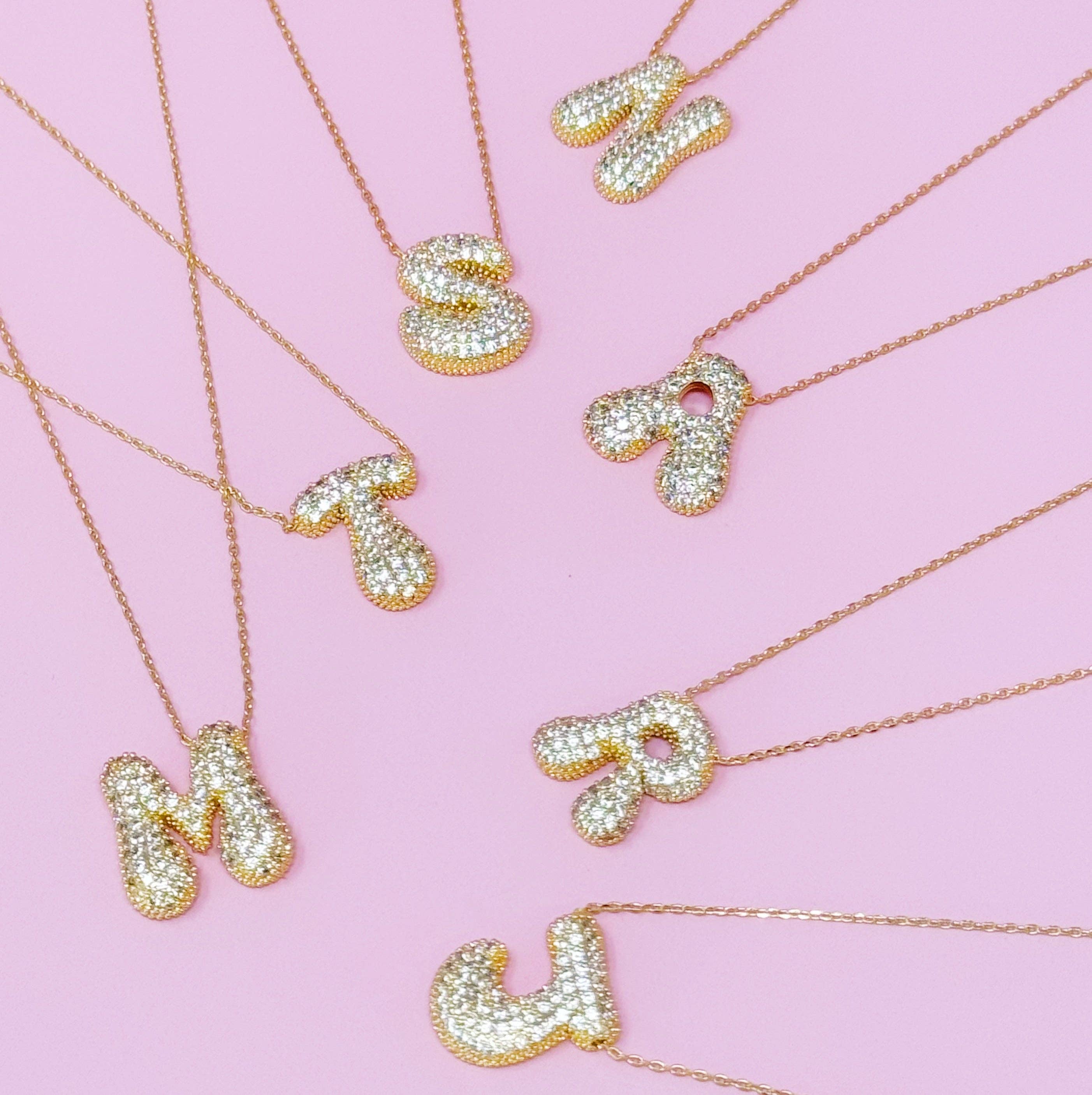 Crystal Bubble Initial Necklace: C at Ninety Nine Boutique, view 4