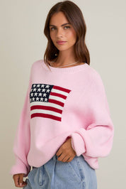 Pink American Flag Knitted Sweater