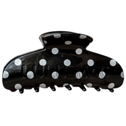 Black/White Dot Hair Clip Lulu Mac — color: glossy black with white polka dots and wide dome-shaped claw clip with
