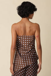 Brown & Blue Polka Dot Strapless Top