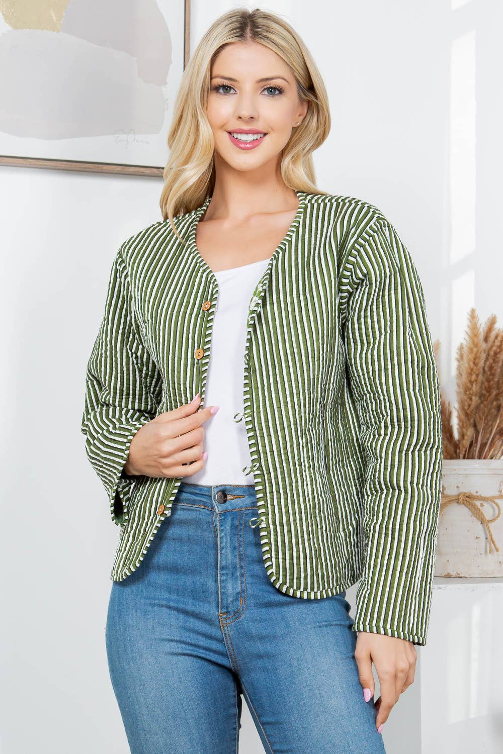 Green Floral Quilted Patch Reversible Jacket