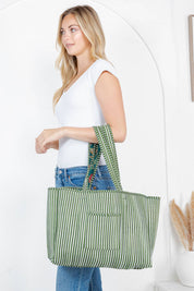 Green Floral Quilted Tote Bag