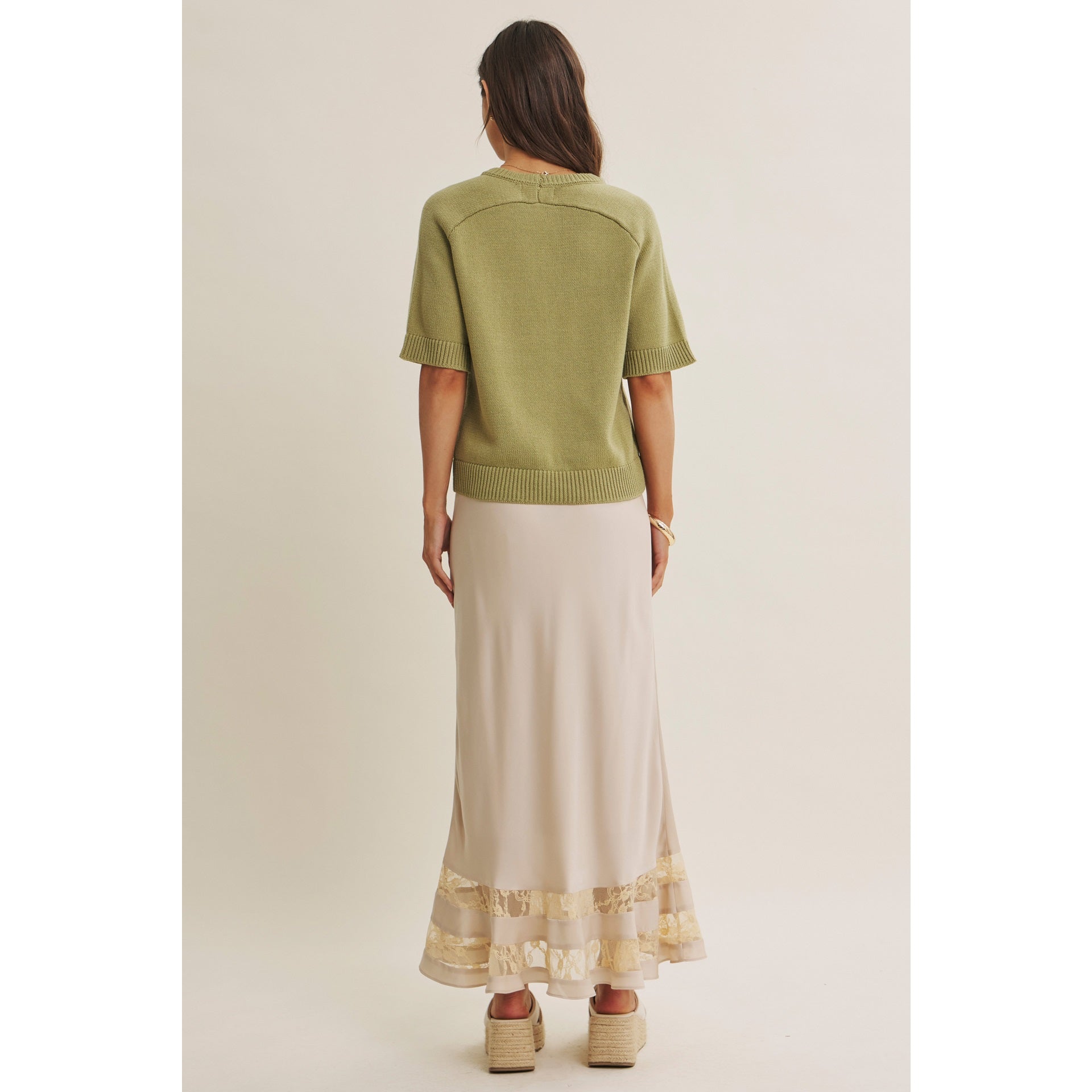 Champagne Satin Lace Maxi Skirt