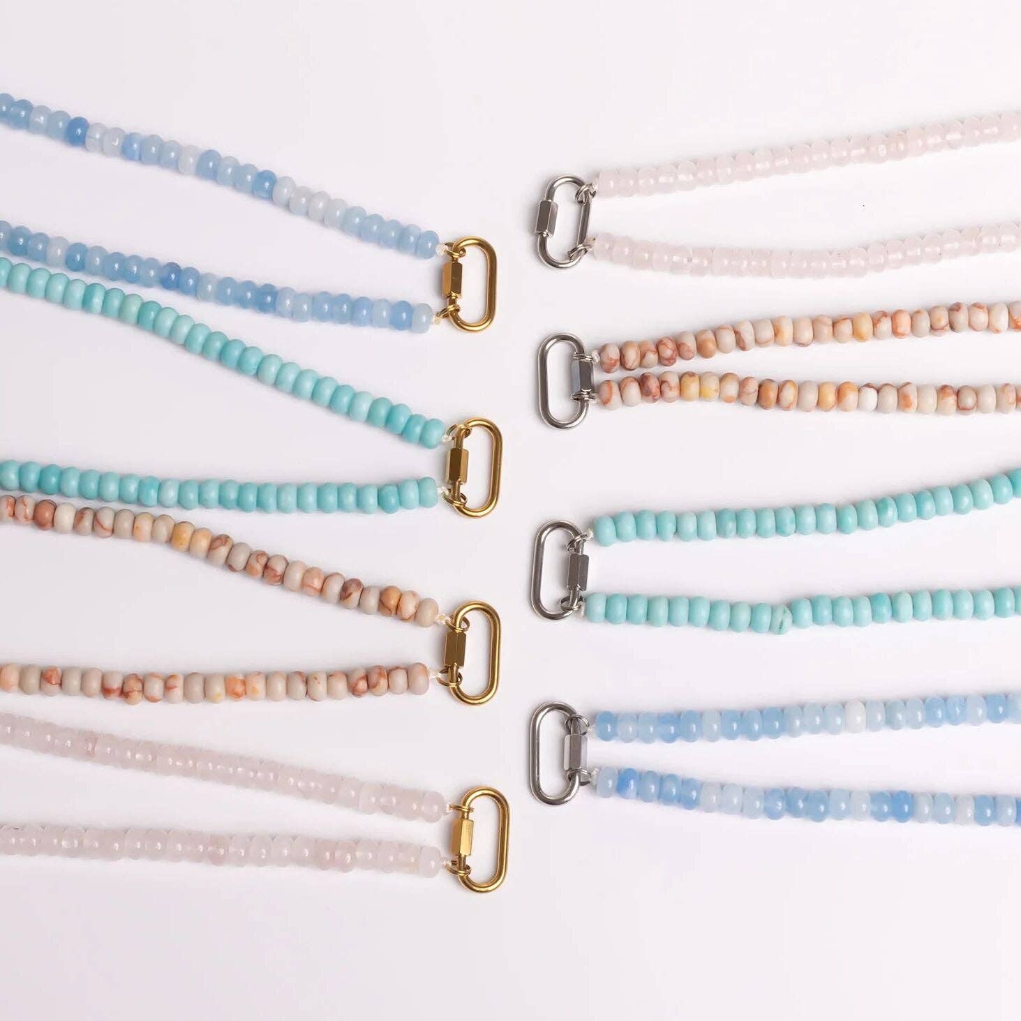 Stainless Steel Pink Chunky Glass Bead Necklace