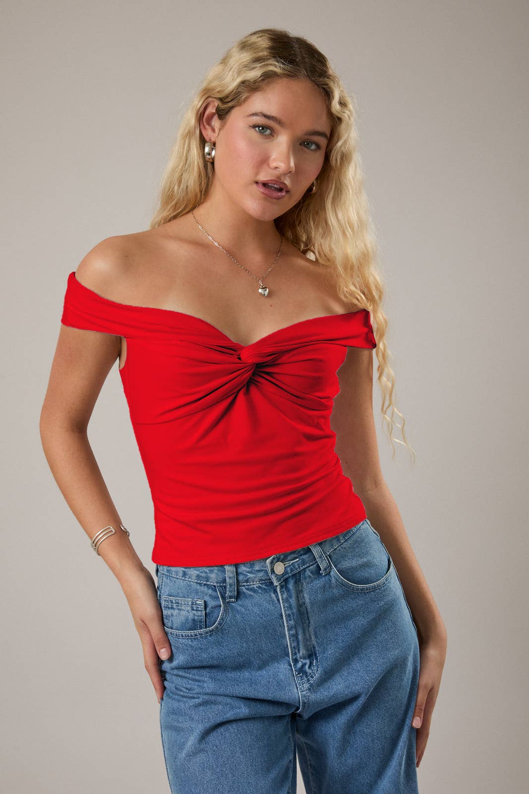Red Off the Shoulder Top