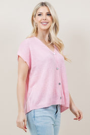 Pink Short Sleeve Button Down Cardigan