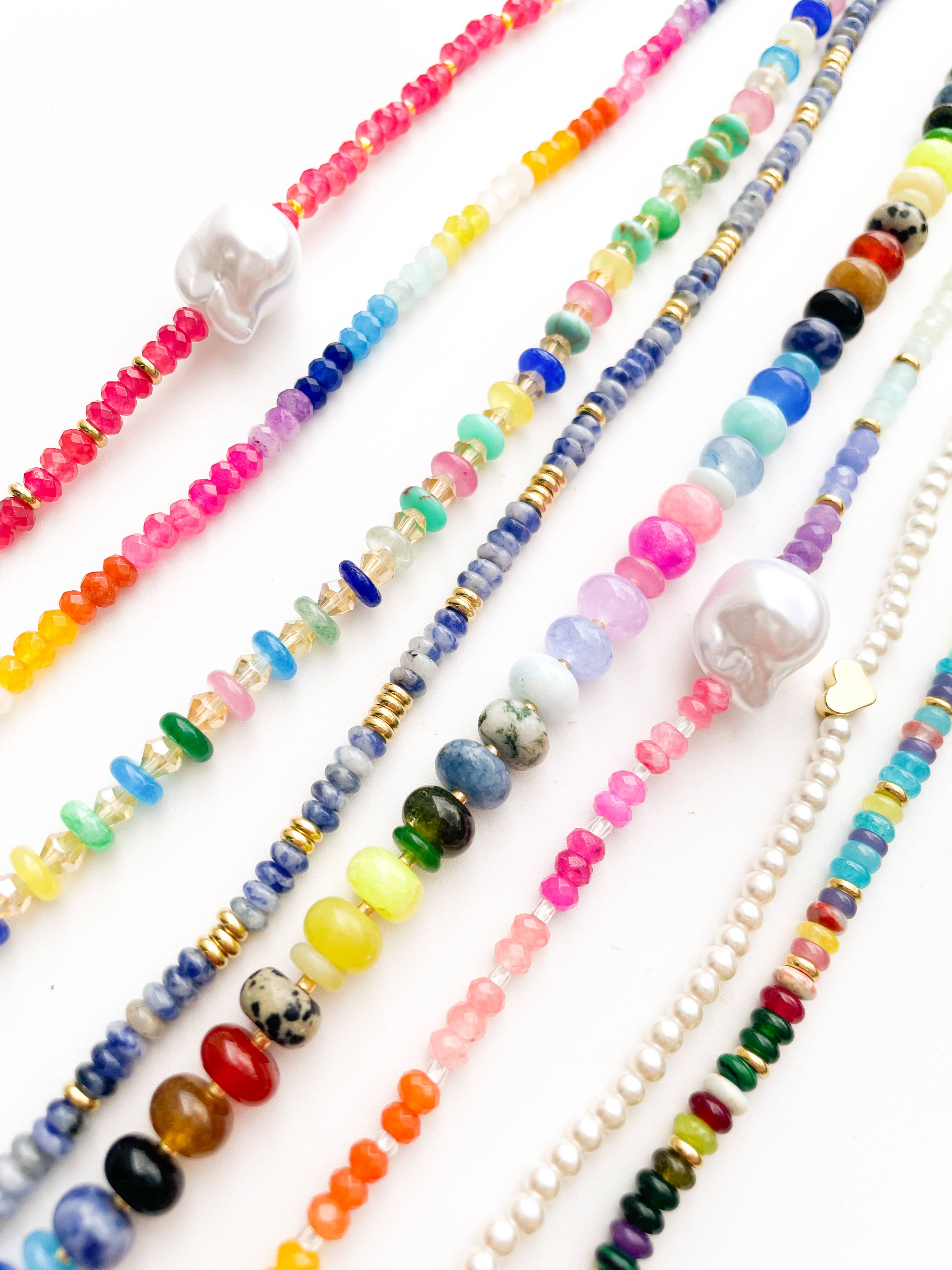 Color Block Rainbow - Rainbow Gemstone Bead Necklace