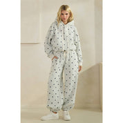 Printed Bubble Hem Knit Hoodie