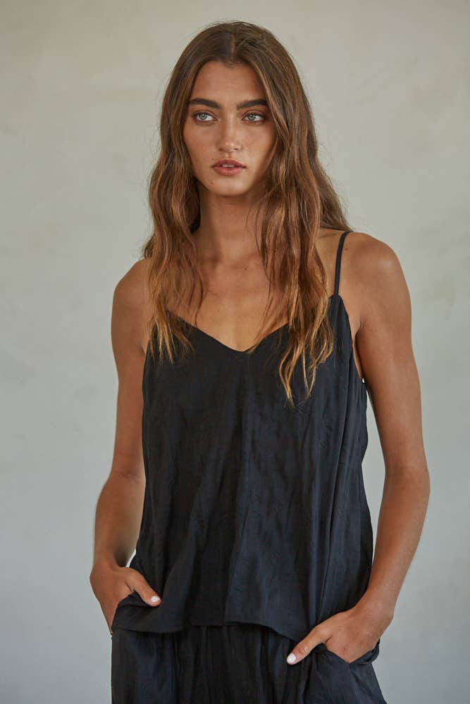 Black Simple Spaghetti Strap Top