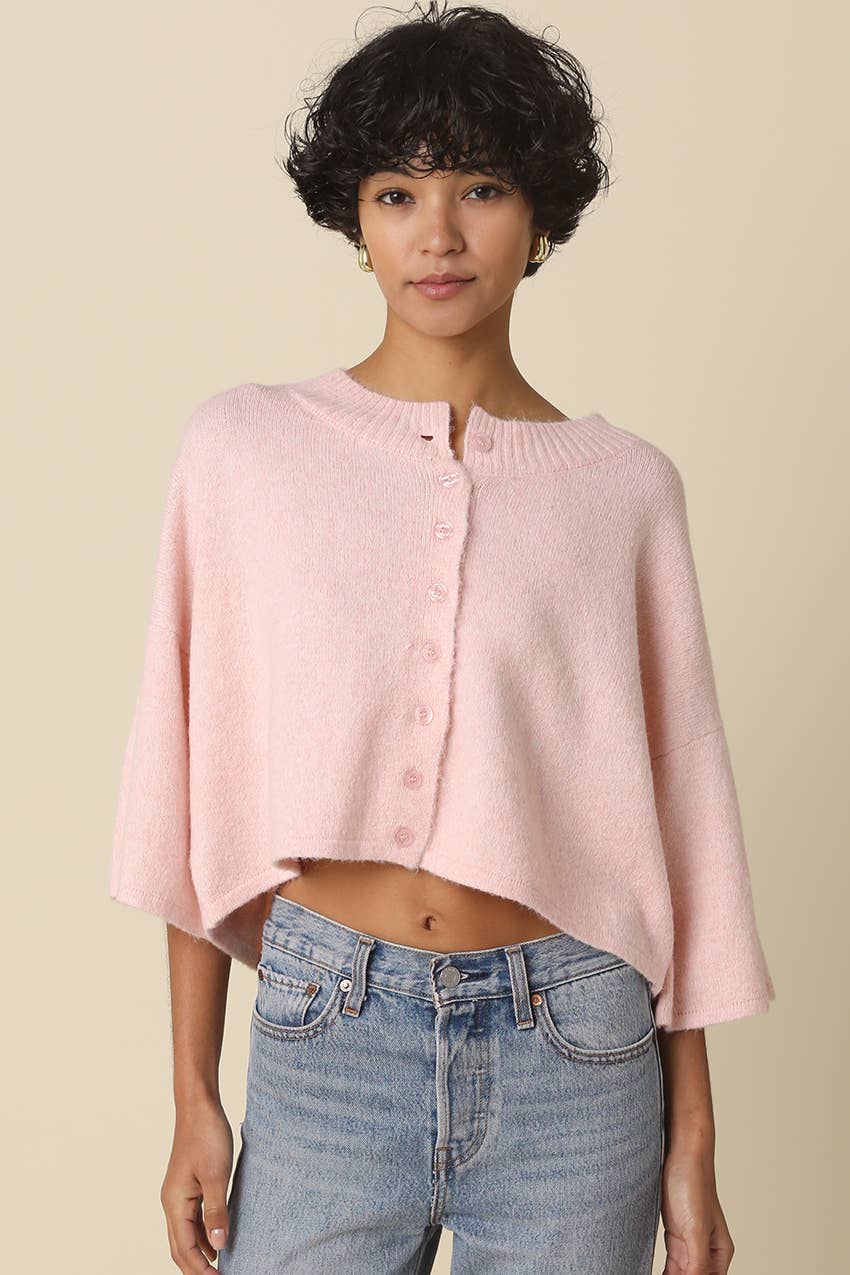 Pink Livia Boxy Cropped Cardigan