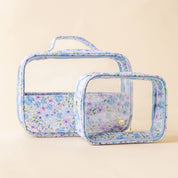 Blue Floral Clear Cosmetic Bag Set
