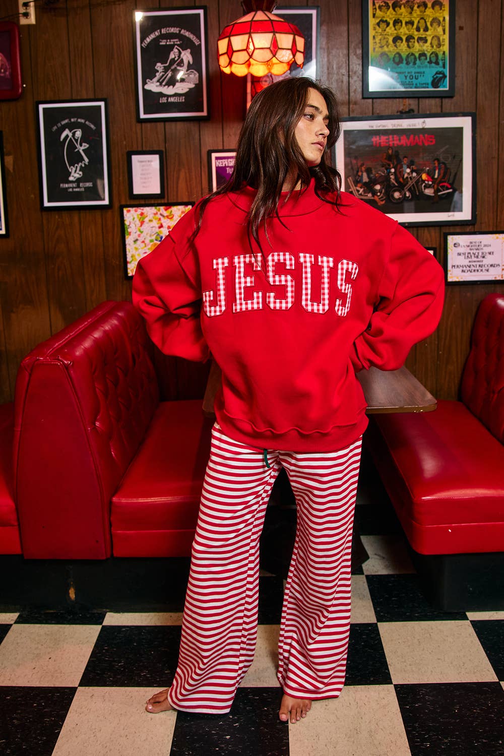 Red Gingham Jesus Mockneck