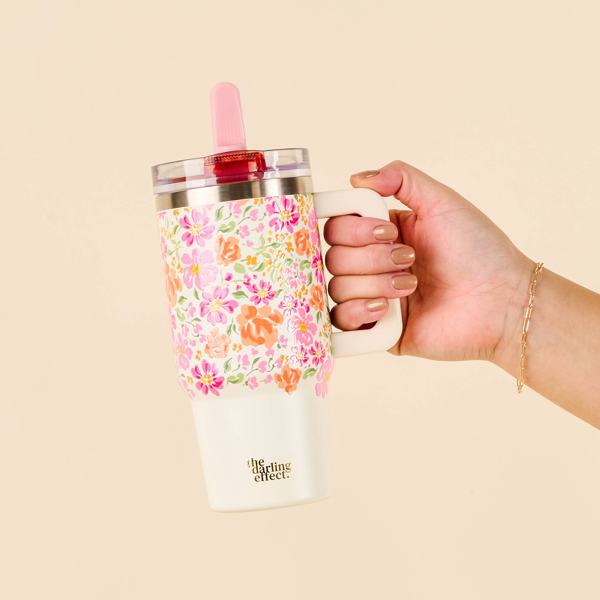 Small Pink Floral Flip Straw Tumbler