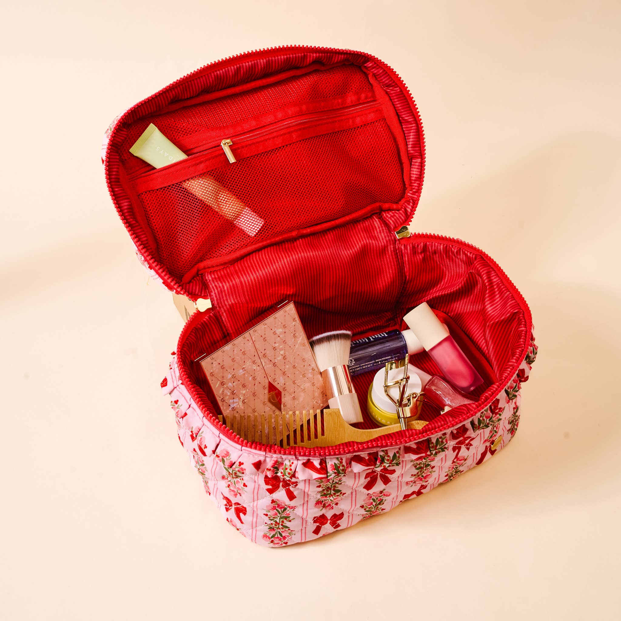 Merry Bow Quilted Cosmetic Bag