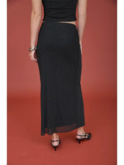 Black Polka Dot Pencil Midi Skirt
