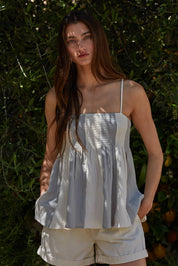 Blue Striped Tube Neck Top