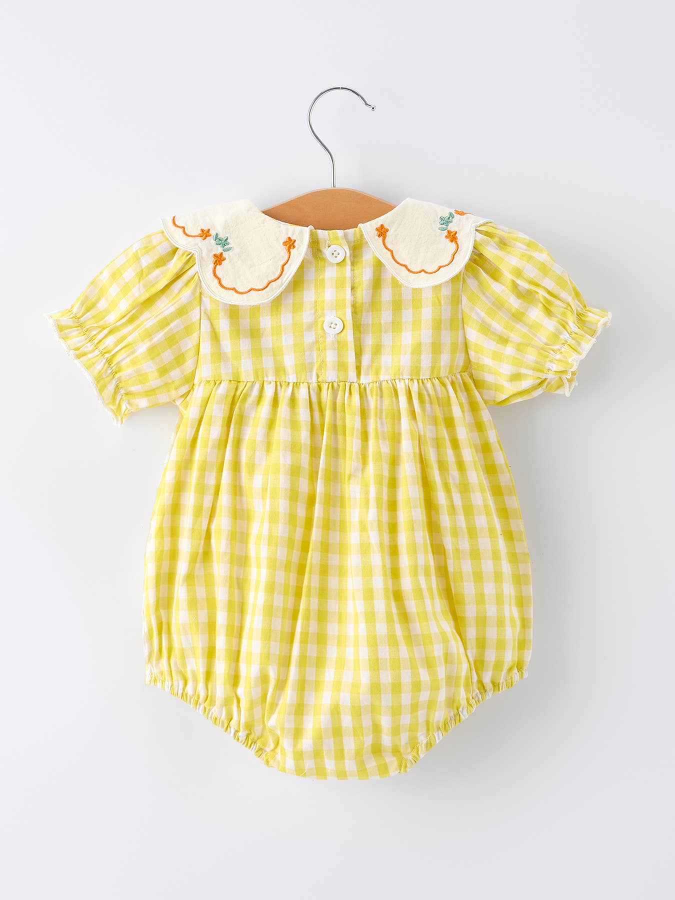 Yellow Gingham Baby Girl Romper