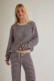 Navy & Taupe Stripe Sweater & Pants Set